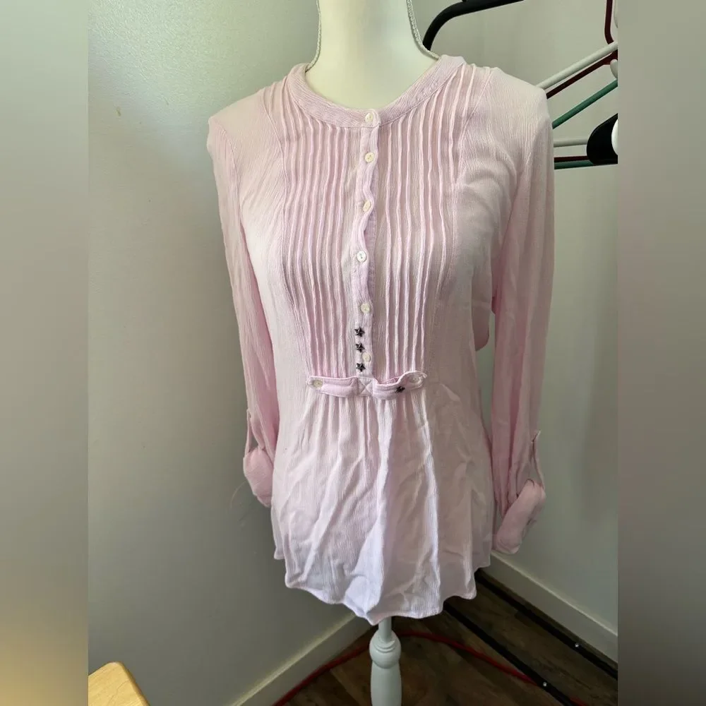 Free People Pink Tunic, star buttons, button up the back, small